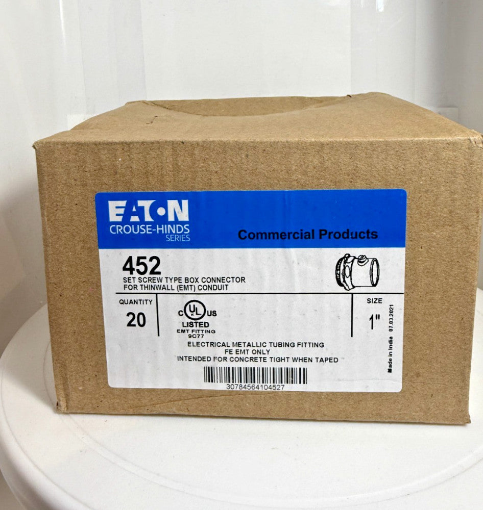 (Box of 20) Eaton 452 1" Set Screw Type Box Connector for EMT Conduit