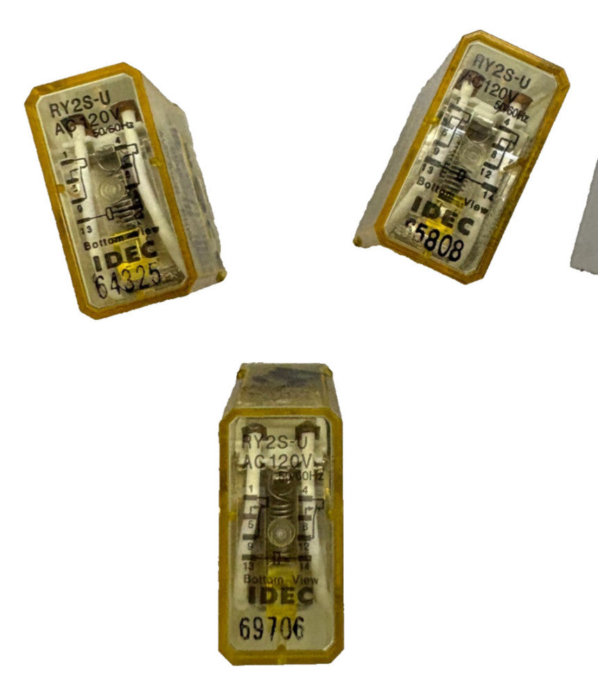 ASSORTED LOT OF 3, IDEC, GENERAL PURPOSE RELAY, 120V AC, 3AMP, 8PINS-PLUG IN