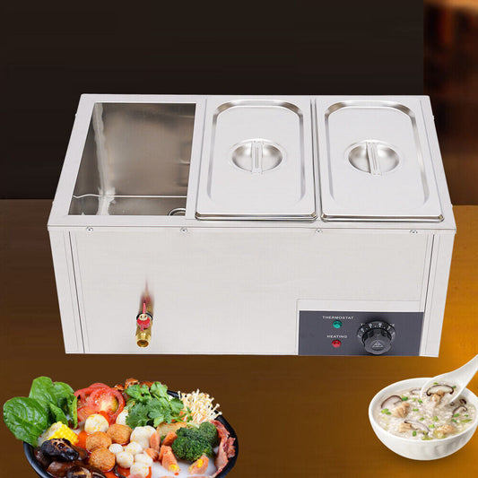 3 Pan 850W Commercial Electric Food Warmer Buffet Steam Table Stainless Steel