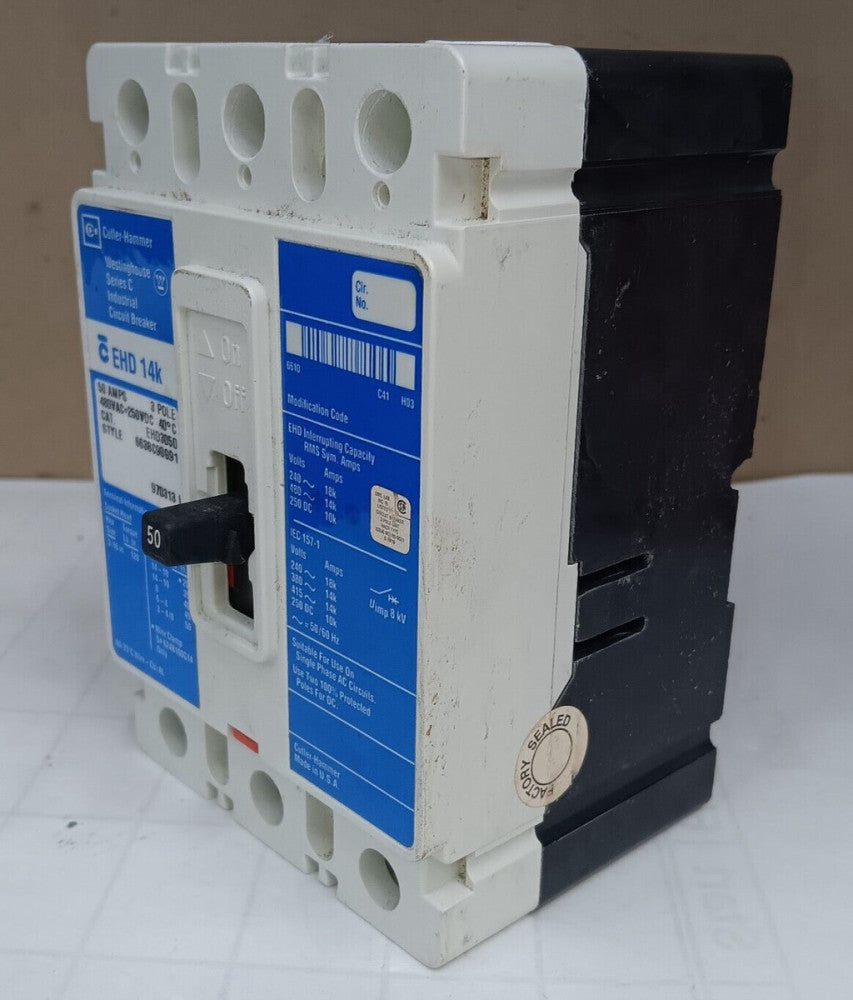 CUTLER HAMMER 50 AMP CIRCUIT BREAKER 3 POLE 480 VAC EHD3050