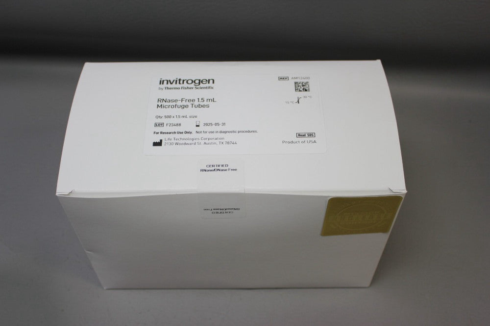 NEW BOX OF 500 1.5mL THERMO/INVITROGEN RNase-FREE MICROFUGE TUBES AM12400