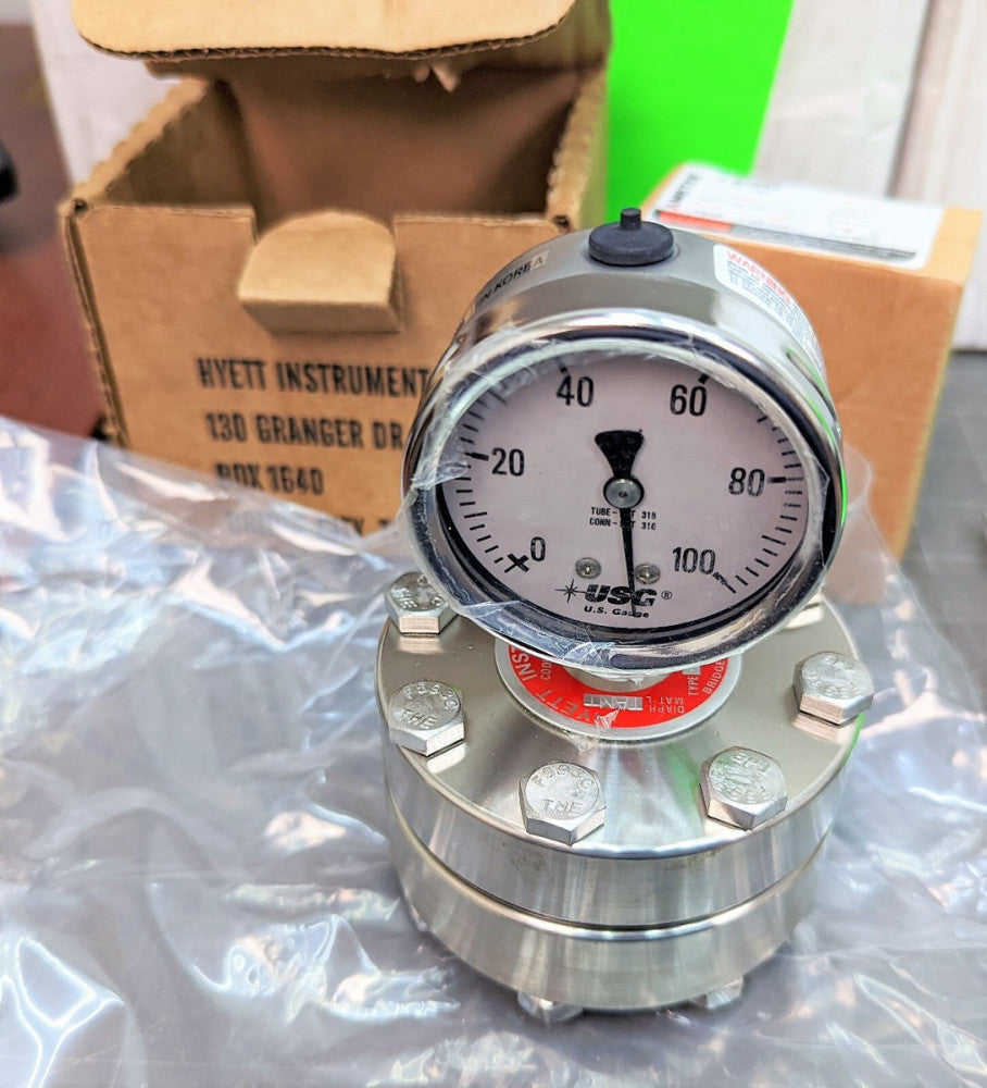 HYETT  42MW SS 2500 PSI Diaphragm Seal ¼” NPT WITH Ametek 100 PSI Gage [A6S4]
