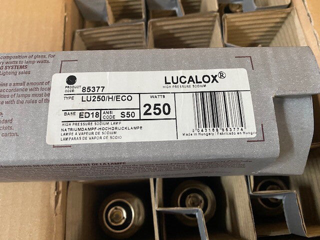 (12) GE LUCALOX LU250 ~ED18 Base s50 ballast High Pressure Sodium 250W Lamp Bulb