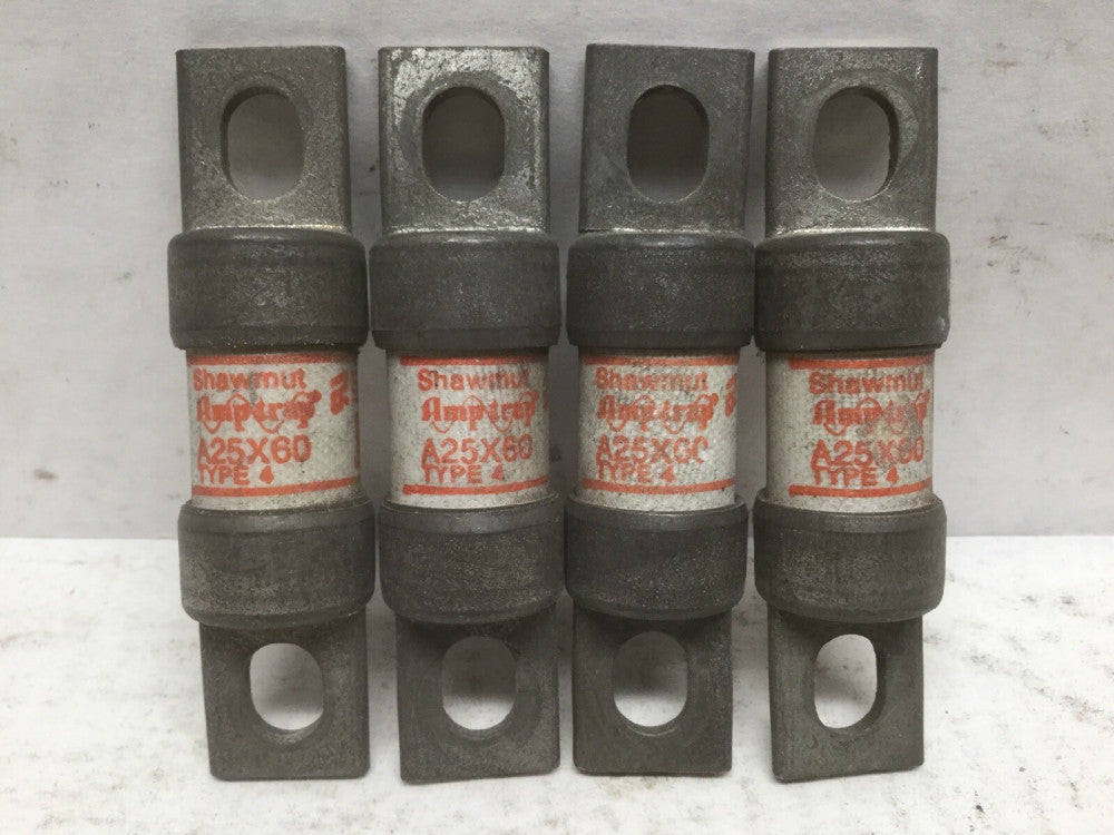 Gould Shawmut A25X60 Type 4 Amp-Trap Fuses, 60A, 250VAC (Lot of 4)
