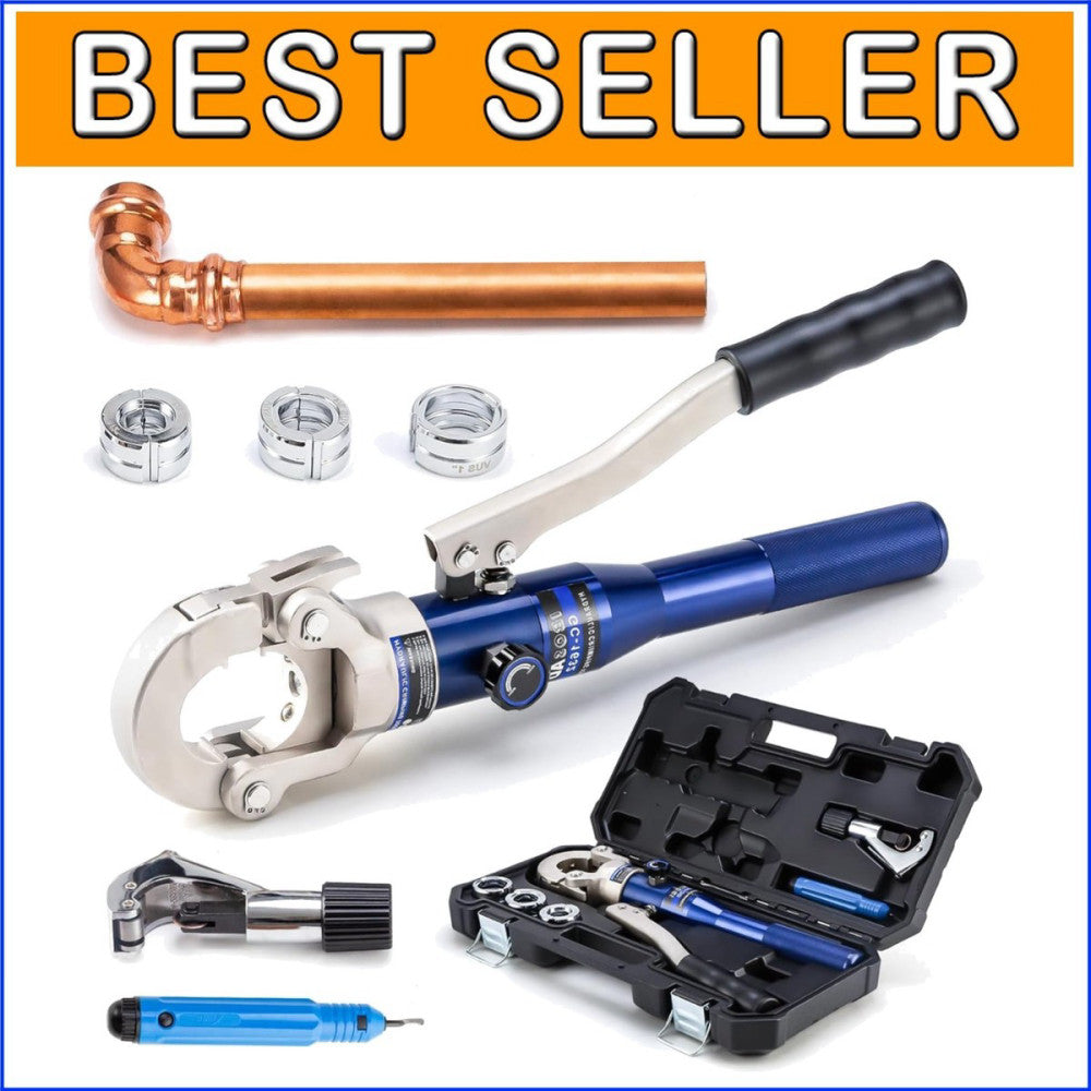 Heavy-Duty Hydraulic Copper Crimper with Rotatable Head & Pipe Cutter Included