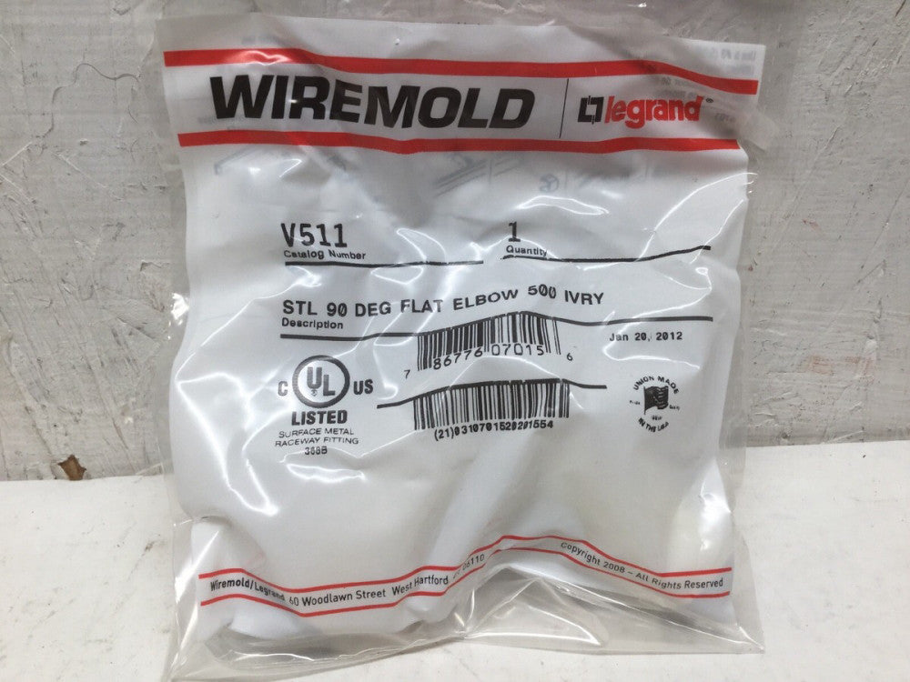 Wiremold V511 V500 Raceway Series 90 Degree Flat Elbow Ivory (Lot of 10)