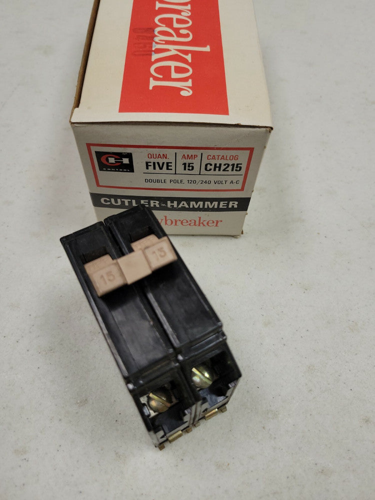 1 Cutler Hammer CH215 2 Pole 15 Amp Plug-In Circuit Breaker NOS Metal Feet