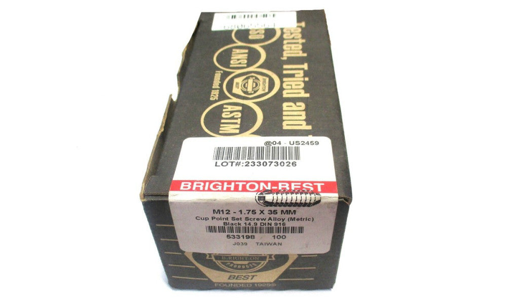 Brighton (533198) M12x1.75 Coarse 35mm OAL 6mm Hex Cup Point Set Screw - 100 QTY