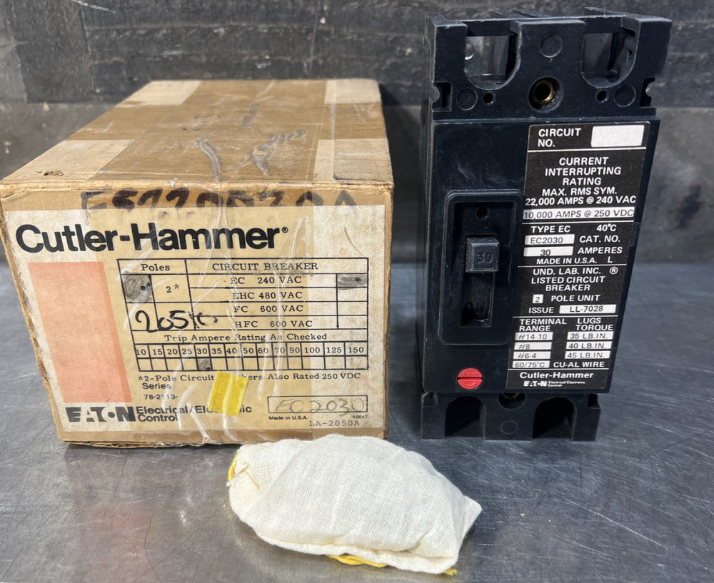 Nos Surplus CUTLER-HAMMER EC 2030 30A 240 VAC 2 POLE CIRCUIT BREAKER