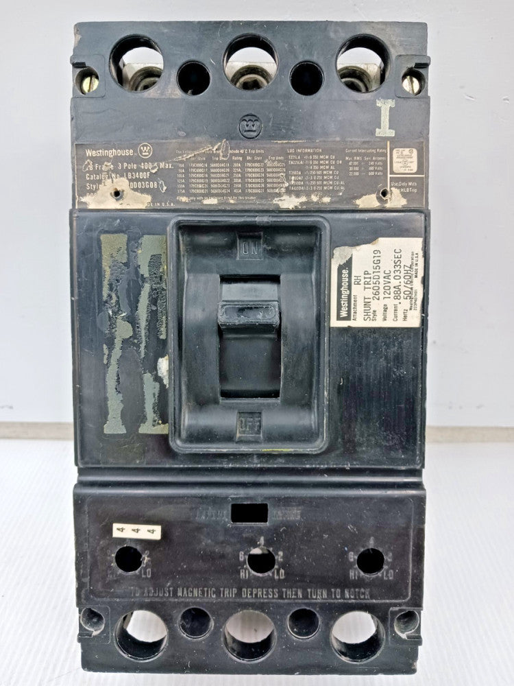 Westinghouse 400 Amp Circuit Breaker 3 Pole 600V LB3400F W/O Trip Unit (Flaw)
