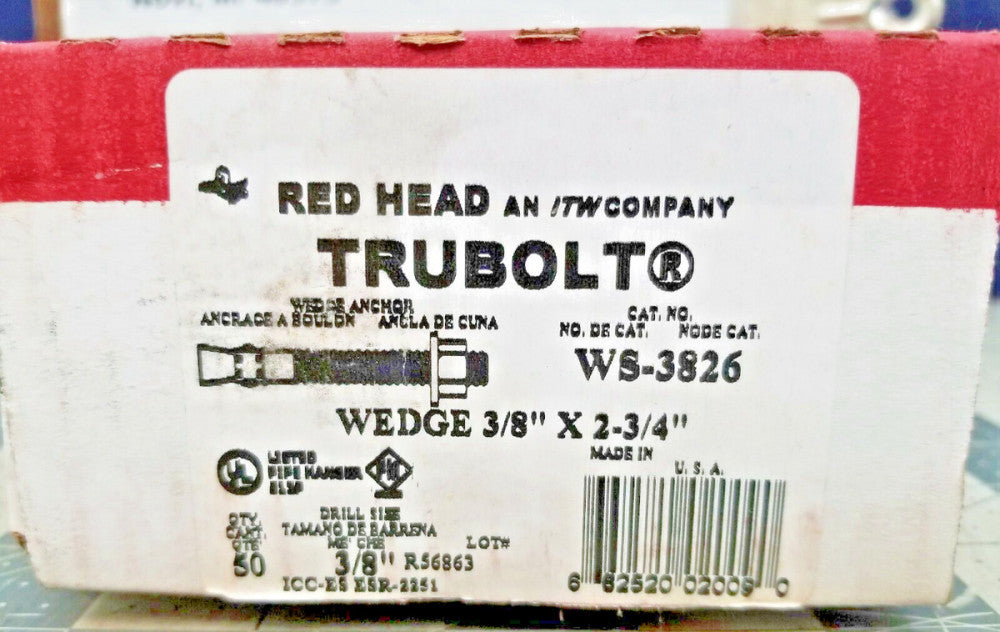 3/8" x 2-3/4" Red Head Trubolt Anchor Zinc Plated WS-3826, 50/Box [A1S3]