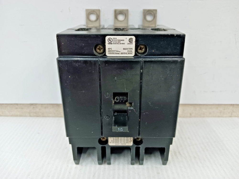 Eaton 15 Amp Bolt-On Circuit Breaker 480Y/277 VAC 3 Pole 65kA GHB3015