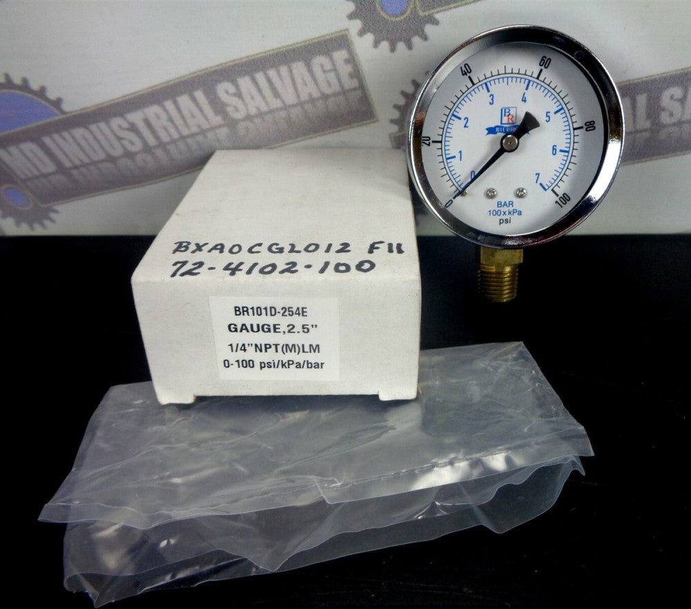BLUE RIBBON BR101D-254E Gauge, 2½" - ¼" NPT(M)LM 0-100 PSI (NEW in BOX)