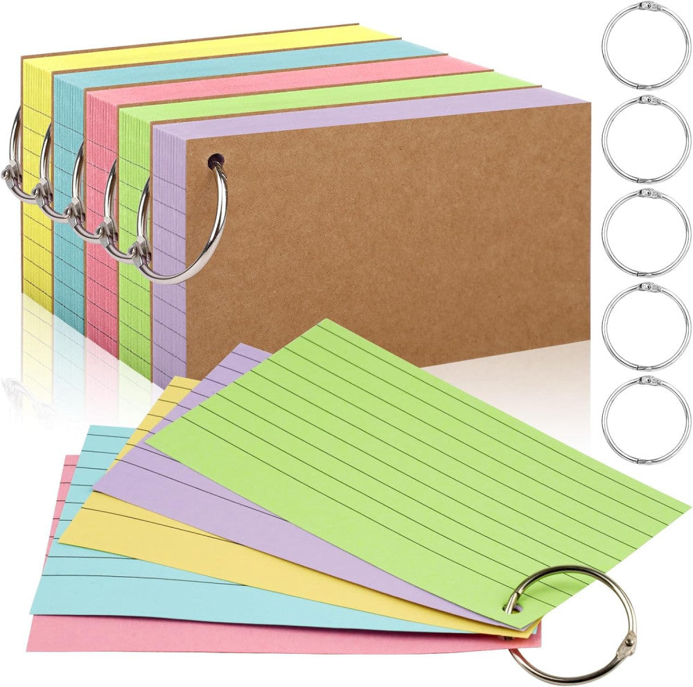 350 Pcs Index Cards With Ring, 3x5 Inches Flash Cards With Rings，Colored Heavy