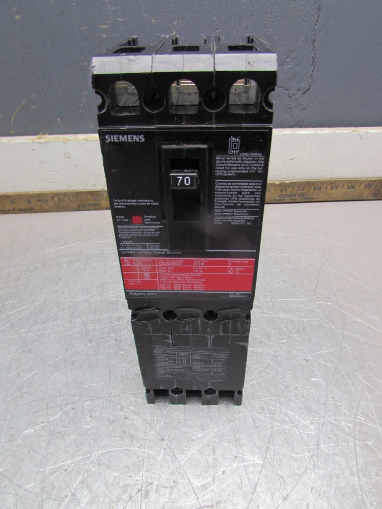SIEMENS CED63B070, CURRENT LIMITING CIRCUIT BREAKER, 3P-70 A /600V , MAKE OFFER!