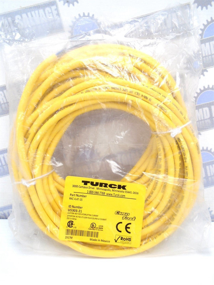 TURCK - RCK4.4T-15 U-5303-21 - 15M (49.2ft) - 250V M12 x 1 F, 4-Pin to Bare Wire