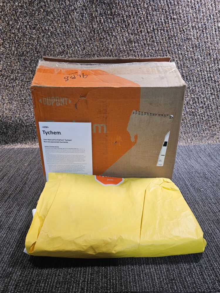 (QTY 12) Dupont Tychem QC120SYL2X001200 Chemcial Resistant Coverall Collared 2X