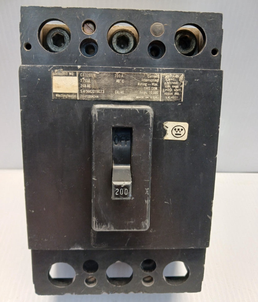 WESTINGHOUSE CA3200Y 200 AMP CIRCUIT BREAKER 3 POLE 240 VAC 10kA
