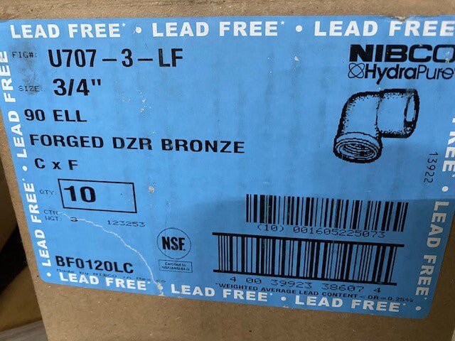 (10 Pack) 3/4 In. CxF 90 Deg. Cast Brass Copper Elbow (1/4 Bend) BF0120LC