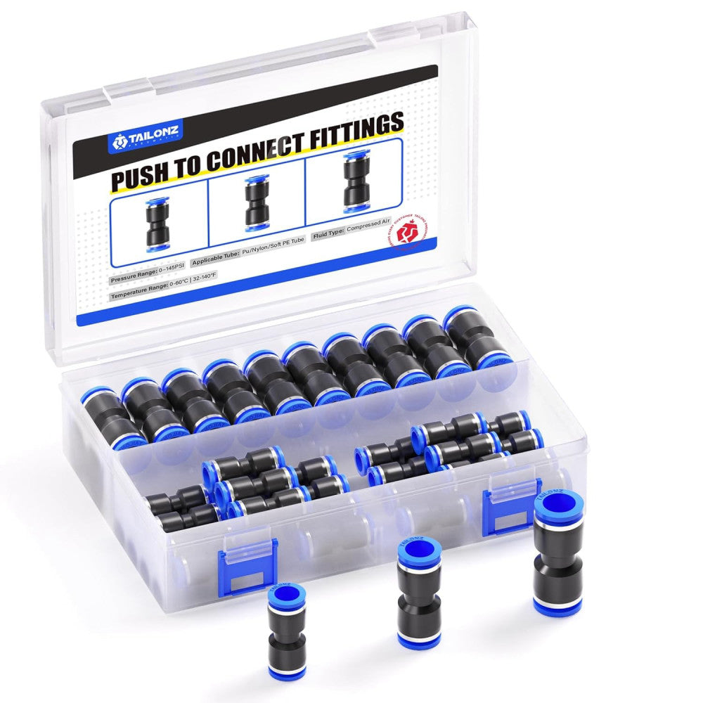 30 Pcs Push Connect Air Line Fittings – Quick Connectors for 1/4 5/16 3/8 Tube