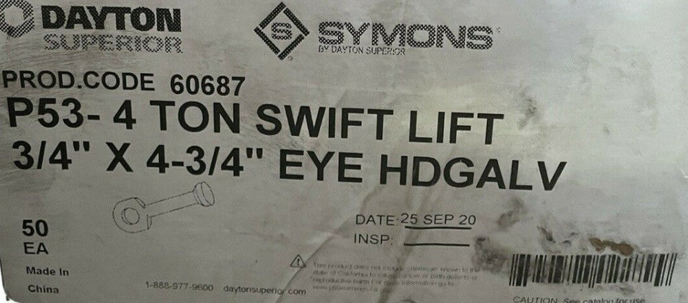 Dayton Superior P53- 4 TON SWIFT LIFT 3/4" X 4-3/4" EYE HDGAL V 50/CASE