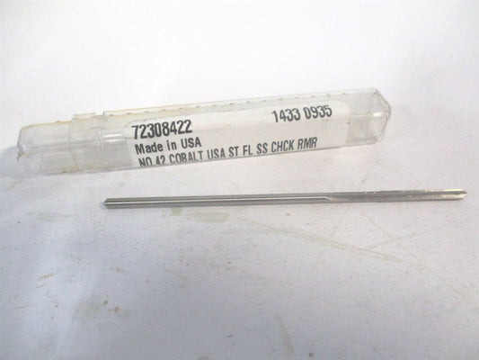(1433-0.0935) #42 3/4" x 3" OAL Straight Flute Cobalt 4Fl Chucking Reamer 