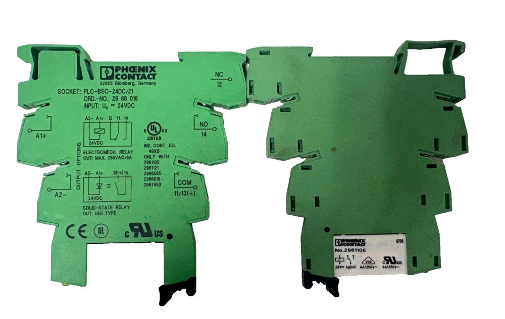 PHOENIX CONTACT RELAY, NO. 2961105,SOCKET: PLBS24DC/21, LOT OF 2