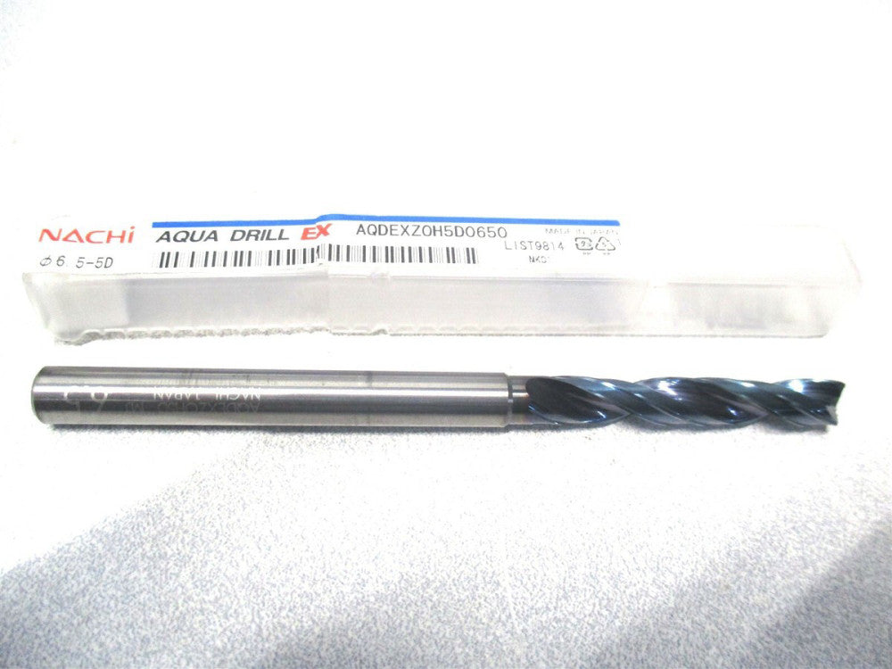 Nachi (0720110) 6.5mm x 101mm OAL 2-Flute 180° Carbide Aqua EX Flat Bottom Drill