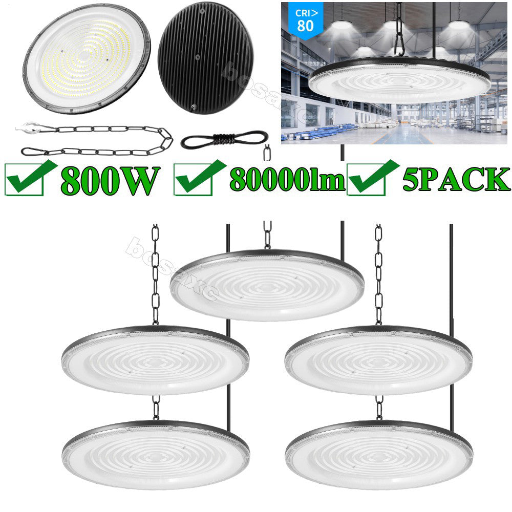 5 Pack 800W UFO LED High Bay Light Warehouse Industrial LED Shop Light Fixture