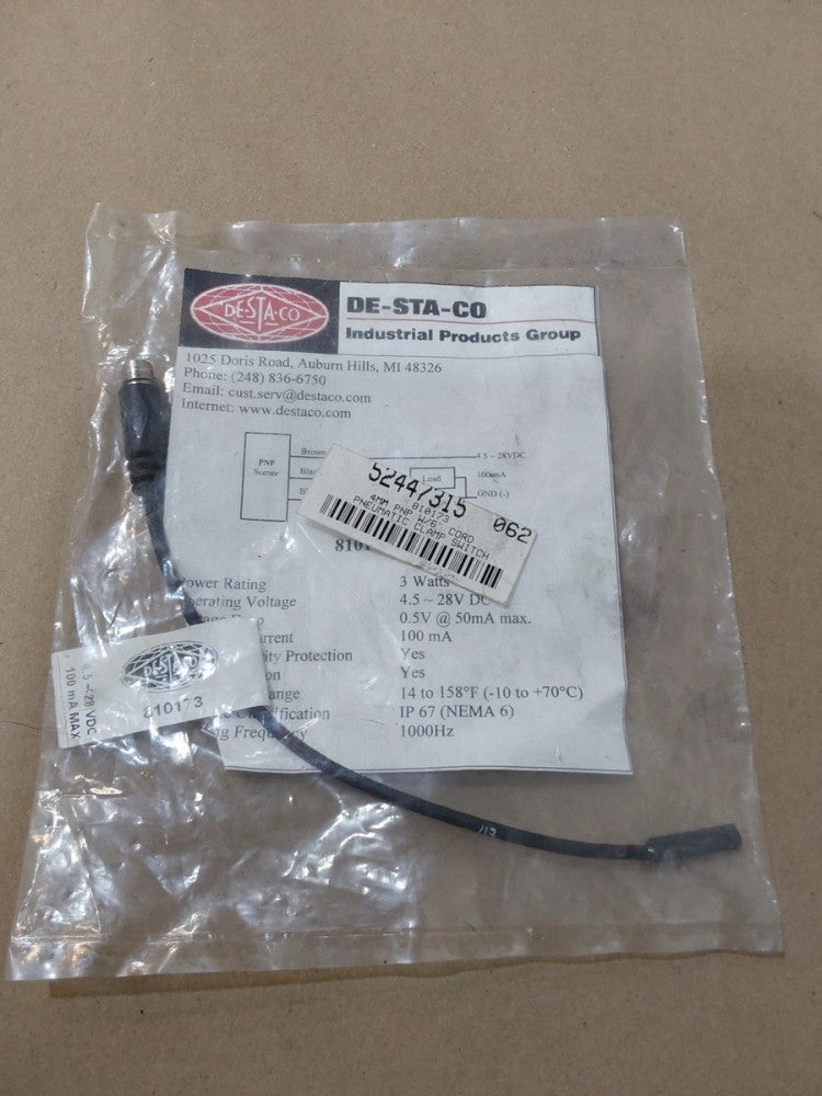 DE-STA-CO,  810173 4MM PNP W/6" CORD PNEUMATIC CLAMP SWITCH