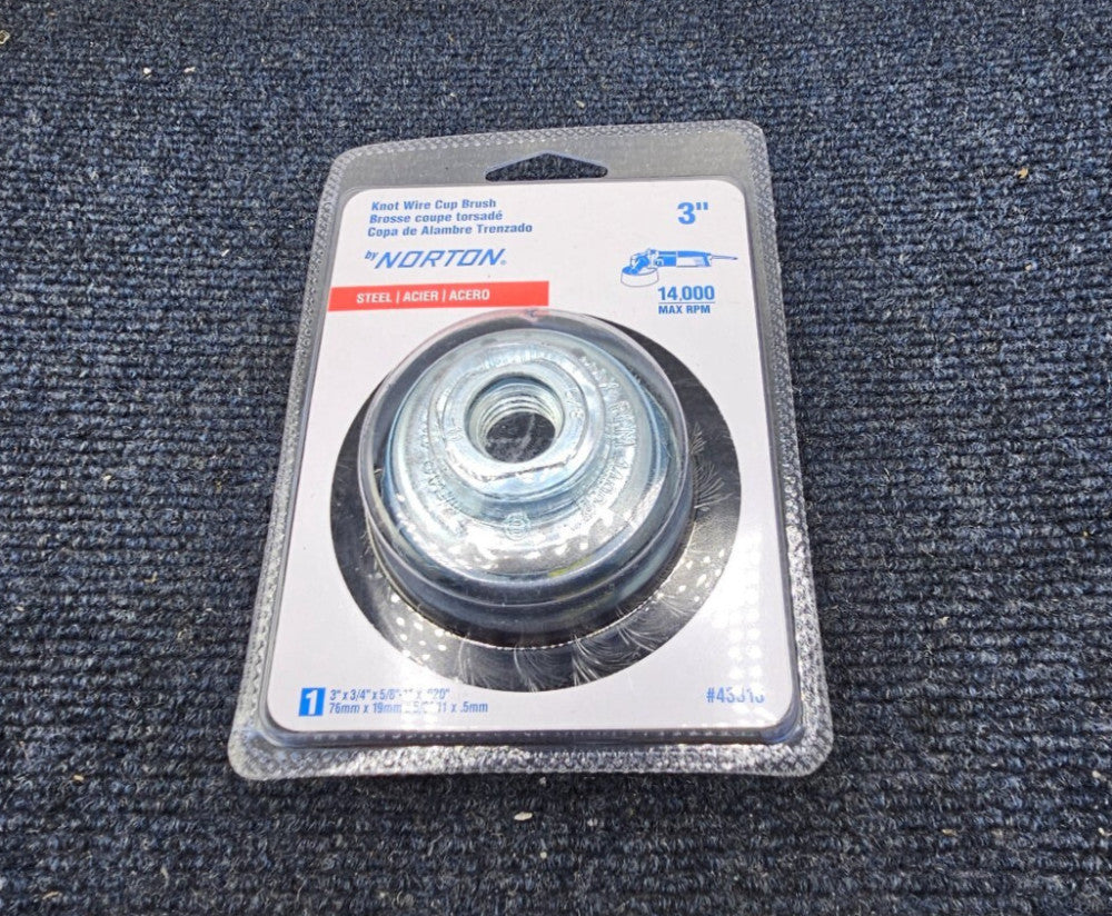 NORTON 43318: 3" STEEL KNOT WIRE CUP BRUSH 14,000 MAX RPM