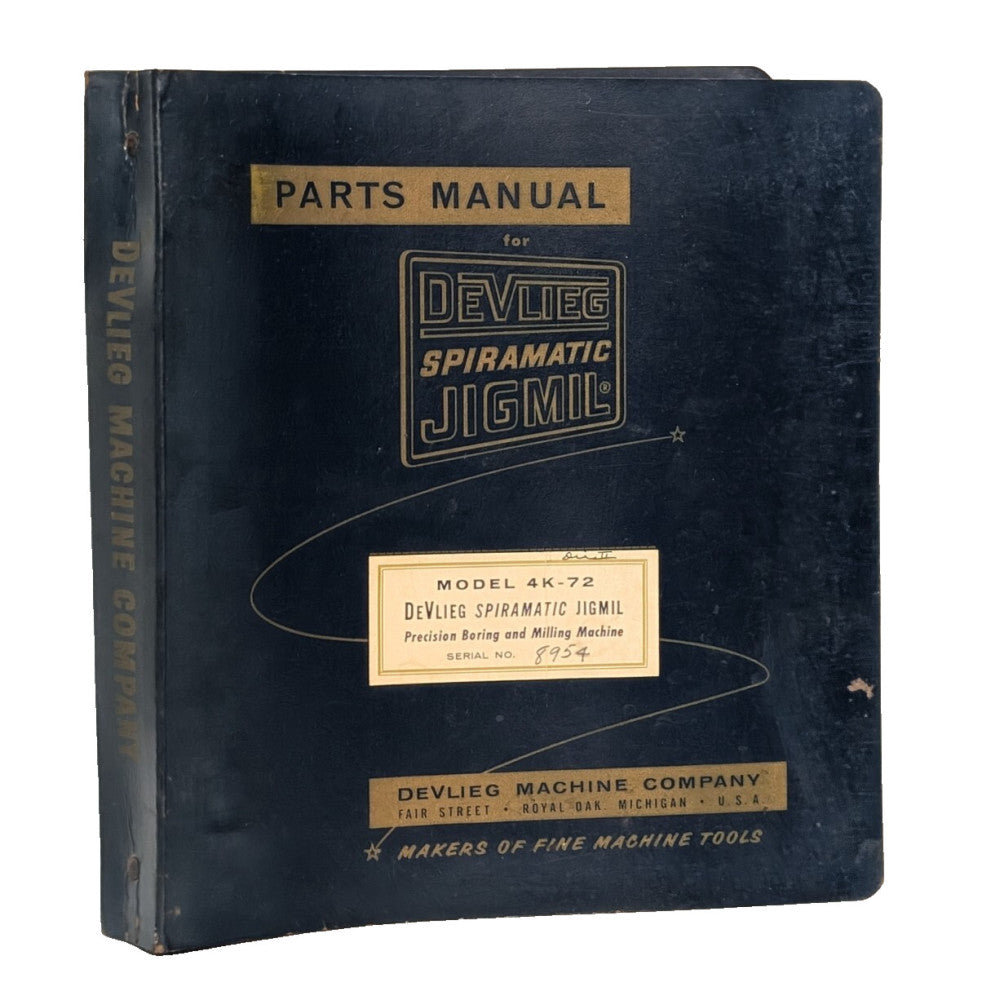 Vin DeVlieg Co Spiramatic Jigmil Model 4K-72 Boring Milling Machine Parts Manual