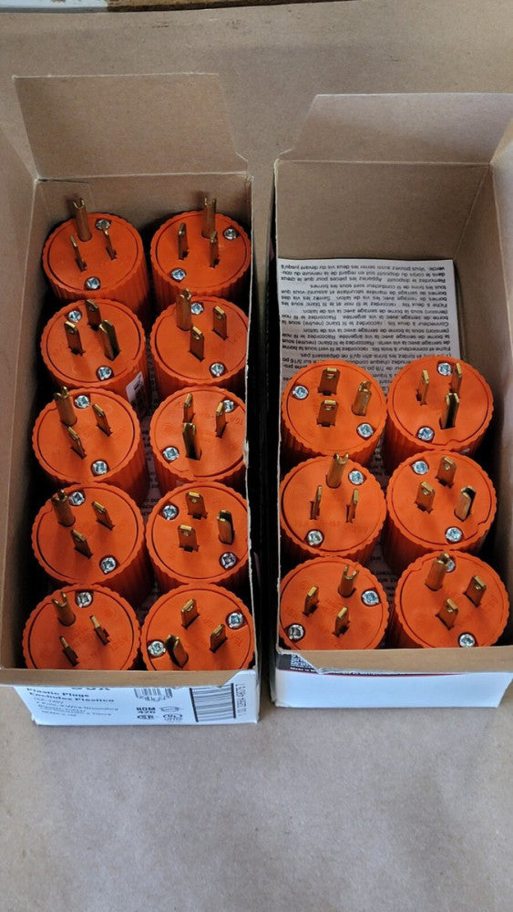 Lot of 16 Cooper 6867 Orange Plastic Plugs 15A-125V 2P 3W Grounding NEMA 5-15P