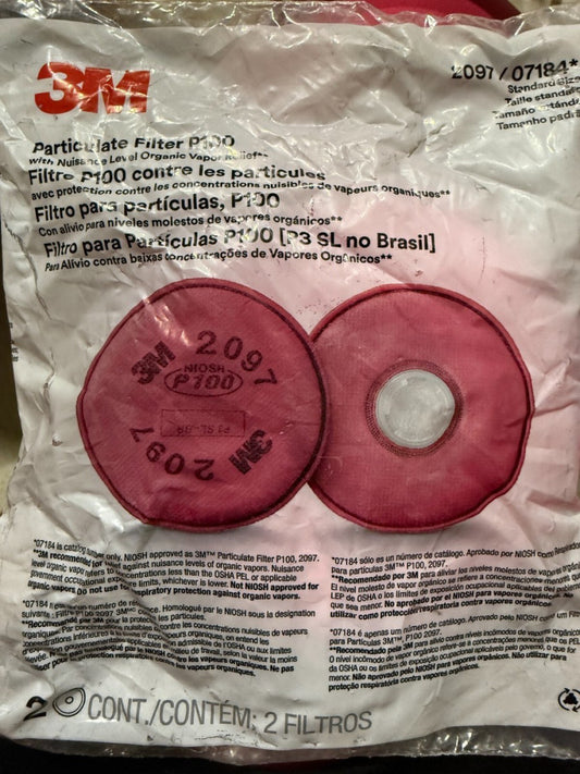 (Bag of 20) 2-Pack 3M Particulate Filter P100 2097 07184 Standard Size
