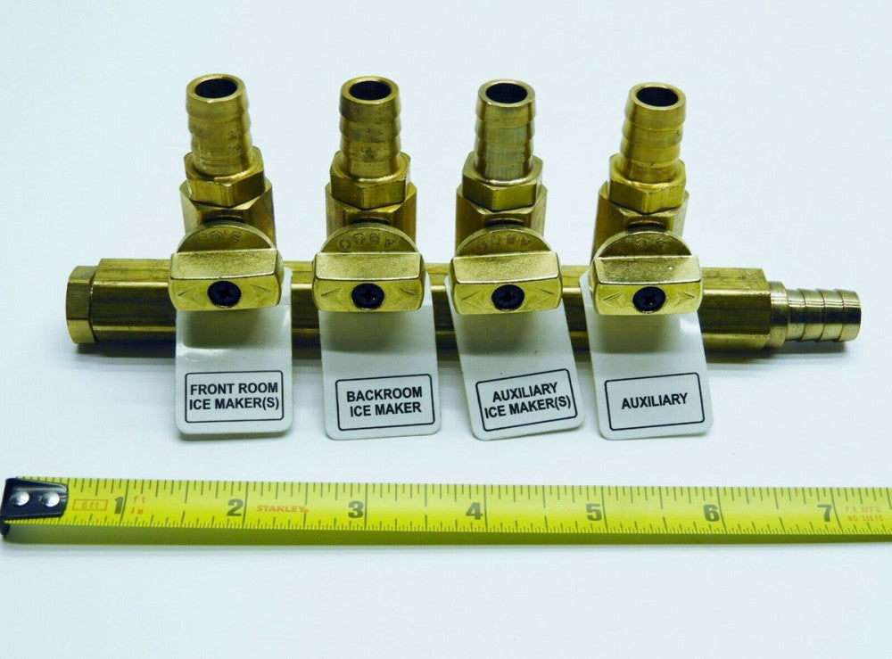 Abco Brass Manifold with 4-way w/ 4 Ball Valves for Ice Maker 1/2" Nipples