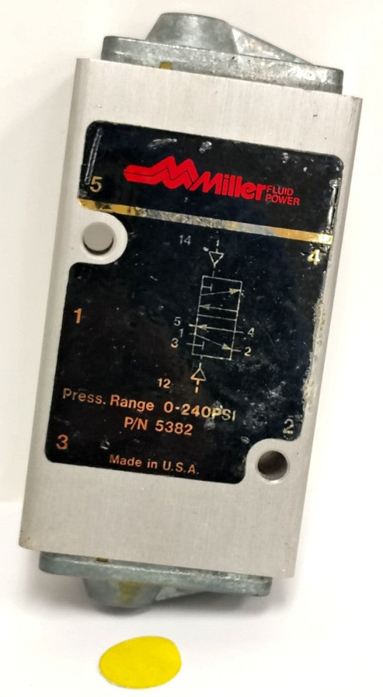 MILLER FLUID POWER SOLENOID VALVE PRESS RANGE 0-24 PSI 3/8" FNPT PORTS 5382