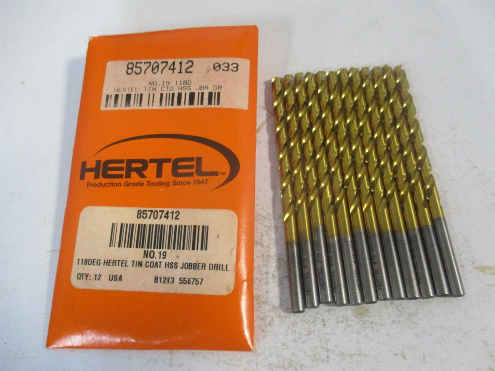 (85707412) #19 118° 2-1/8" x 3-1/4" OAL High Speed Steel Jobber Drill - Qty 12 