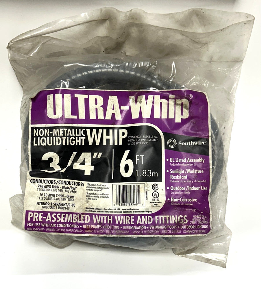 SOUTHWIRE 55189307 ULTRA-WHIP PREASSEMBLED CONDUCTOR W/WIRE & FITTINGS 3/4" 6FT