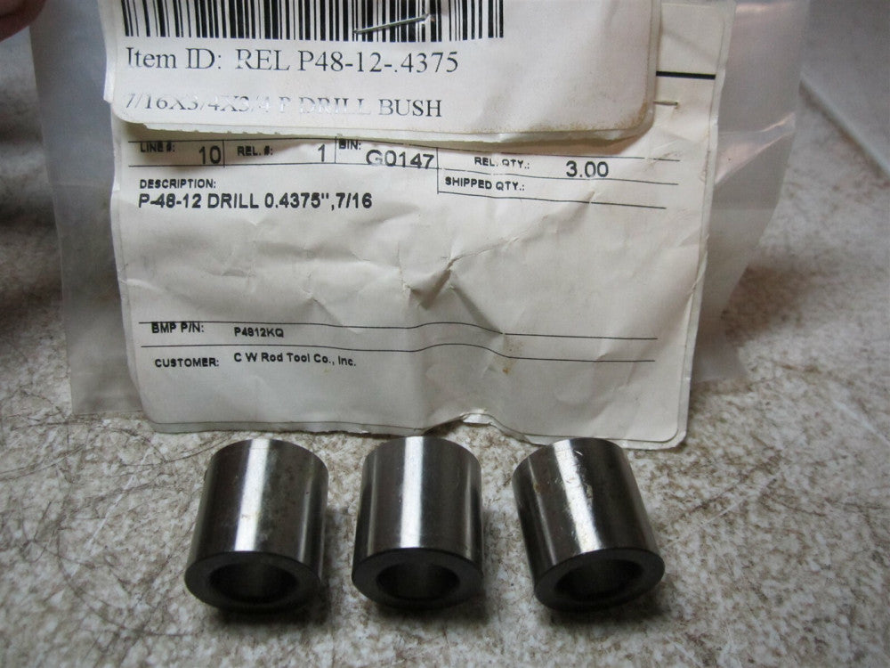 Boneham Metal P48-12-0.4375 7/16 x 3/4 x 3/4 Drill Bushing - Pack of 3