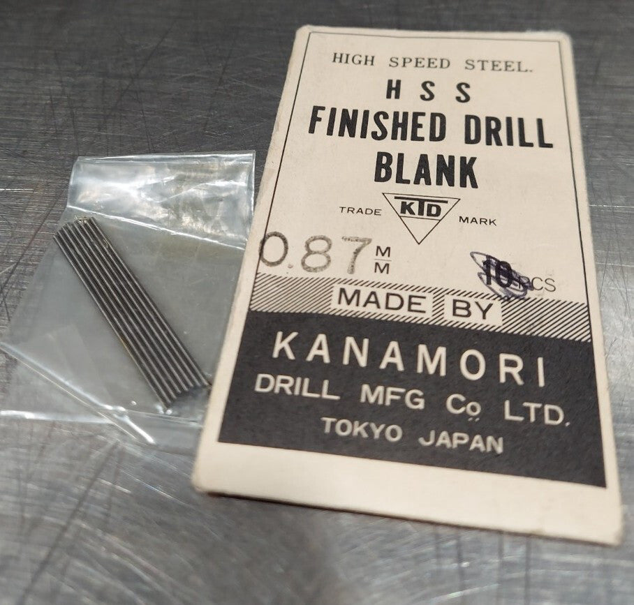 Lot Of 8 - Kanamori .87mm x 1-3/8" HSS Finished Drill Blank Pin Gage