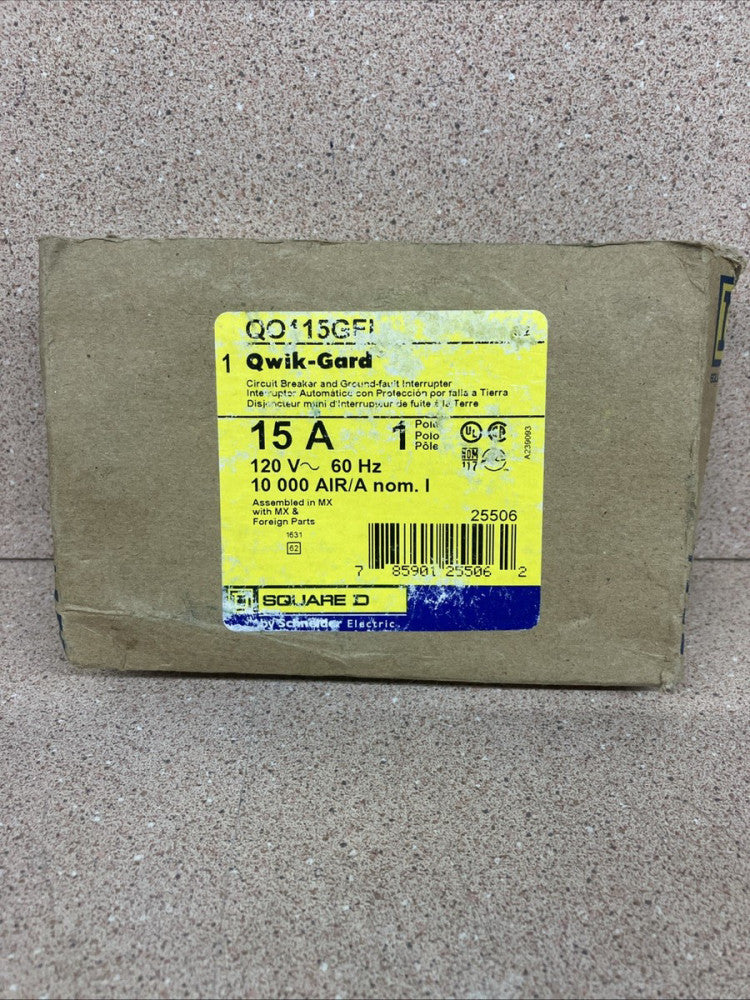 Square D QO115GFI 15 Amp Single Pole Circuit Breaker & Ground Fault NOS