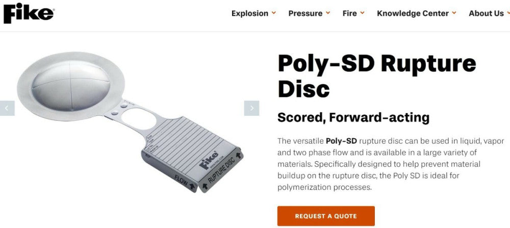 1” FIKE RUPTURE DISC POLY SD TYPE TA MATERIAL 272 PSIG @ 72˚ F [B4B5]