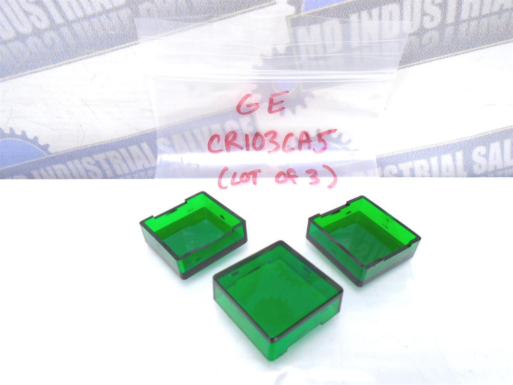 (Lot of 3) GE - CR103CA5 - Square Indicator Light Lens - GREEN - 1-1/8" - (NEW)