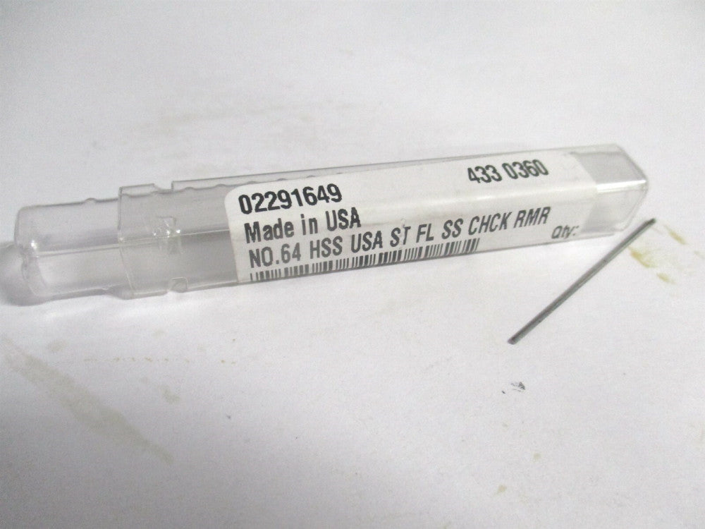 (433-0.0360) #64 x 1/2" x 1-1/2" OAL 3-Flute Straight Shank HSS Chucking Reamer 