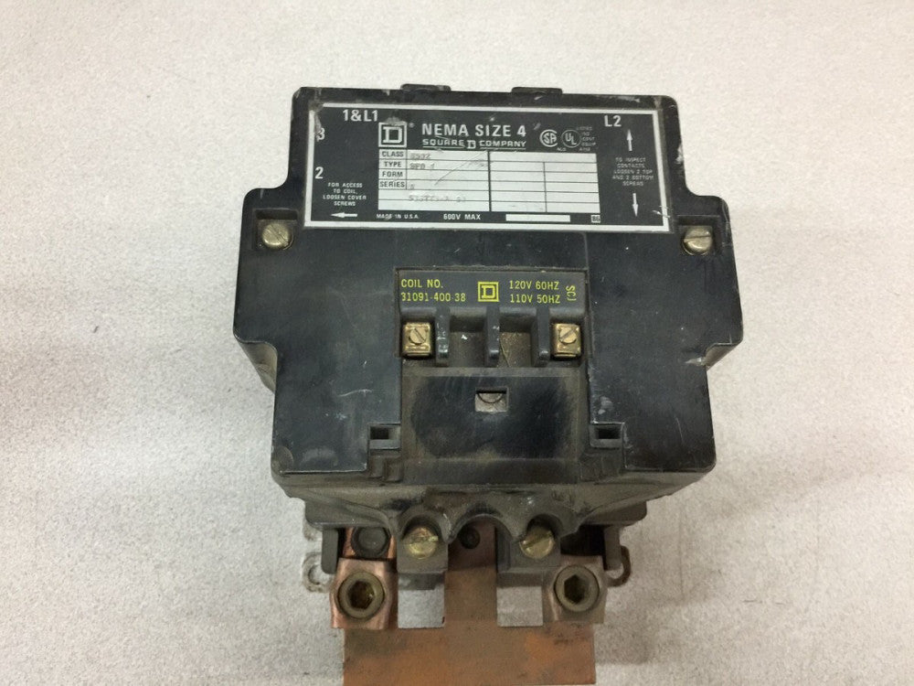 USED SQUARE D SIZE 4 2POLE 120VAC COIL 600VAC CONTACTOR 8502-SF01