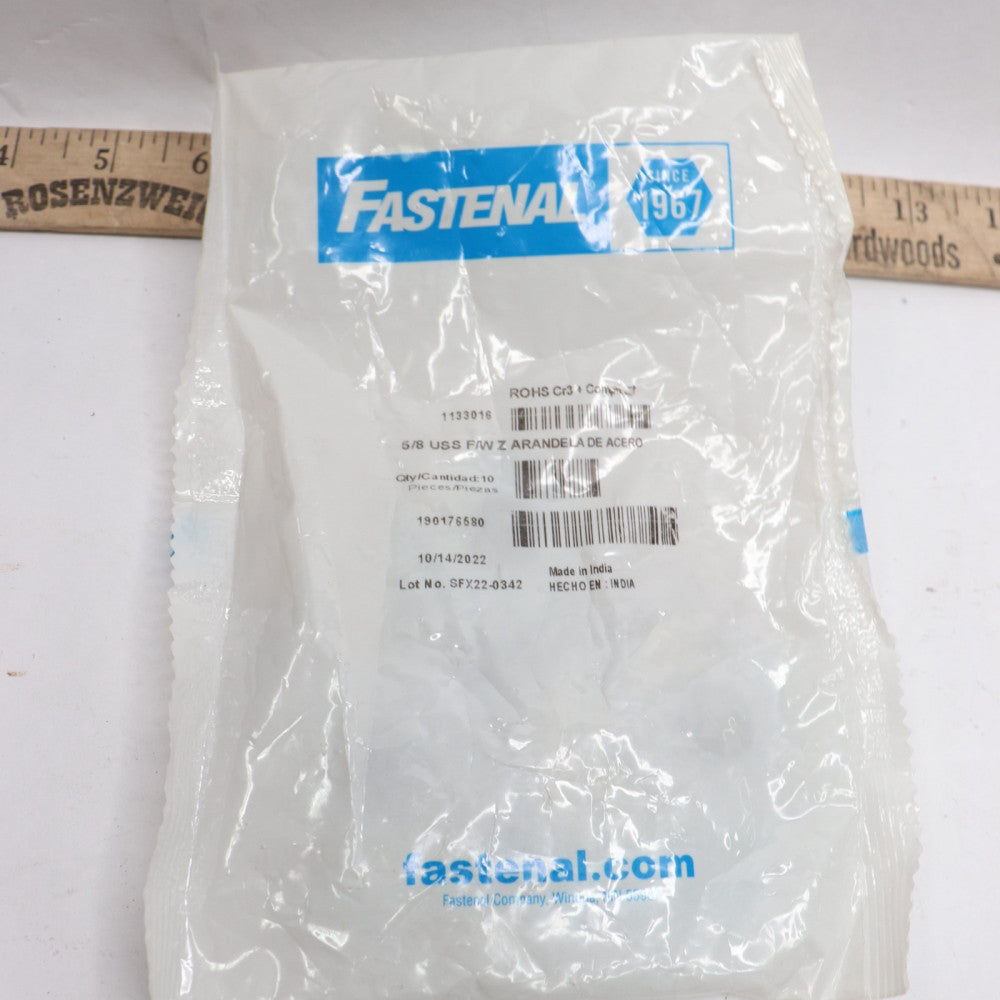 (10-Pk) Fastenal Flat Washer Zinc Finish Steel 5/8" x 1.750" OD 1133016
