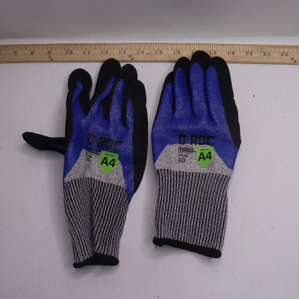 (Pair) Magid HPPE Blend Gloves w/ Nitri-X Palm Coated Size 10 Black/Blue