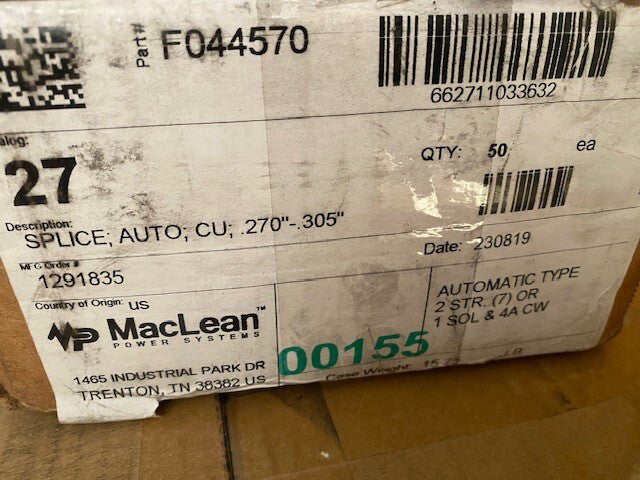(50 PACK) MACLEAN #27 ConductRlink Splice, Automatic Jaw Line; CU, Copperweld