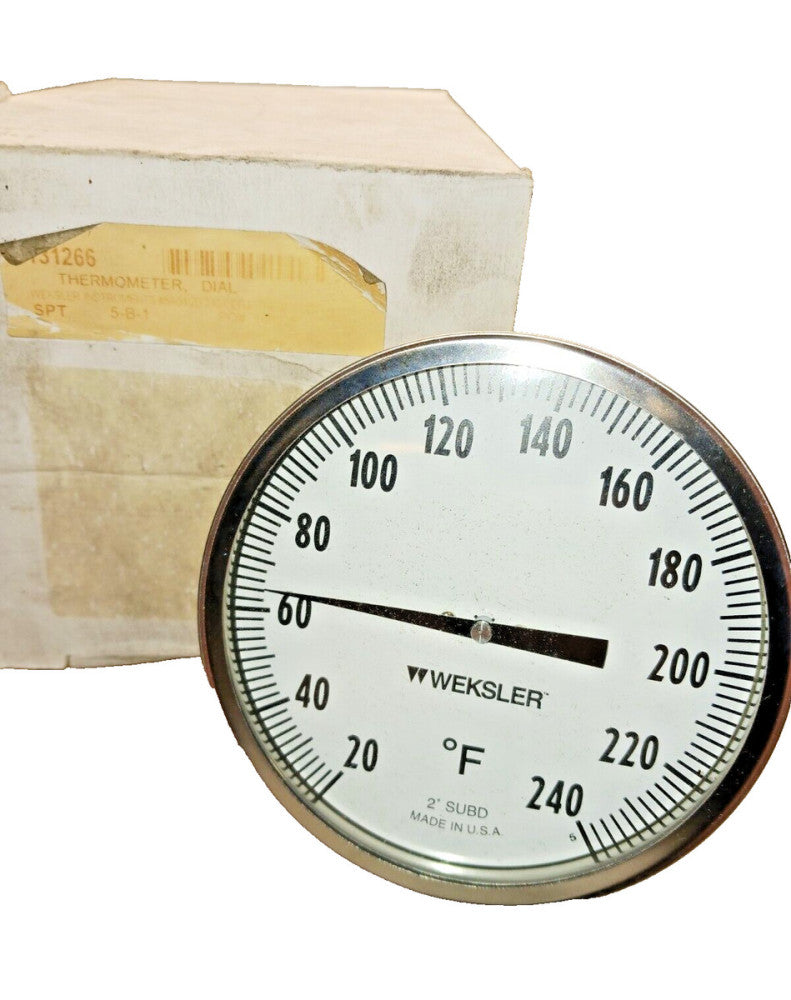 NEW WEKSLER 0 - 240ºF BI-METAL THERMOMETER 6" STEM 5" DIAMETER FACE  5A0420