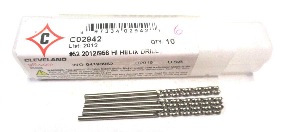 Cleveland (C02942) #52 x 7/8 x 1-7/8 118° RH HSS Jobber Drill - 6 QTY